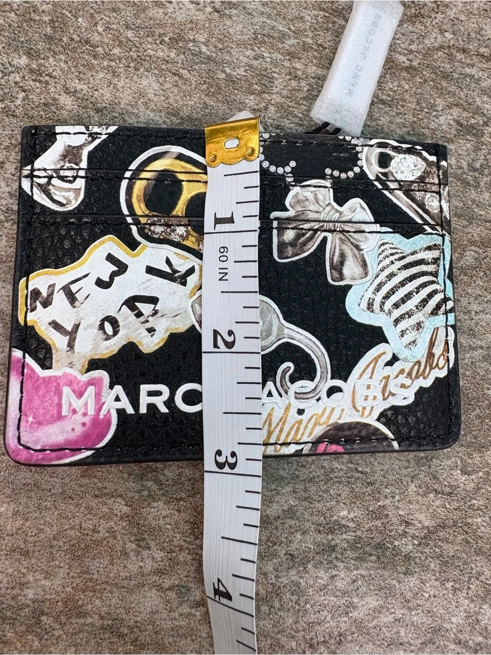 Marc Jacobs Black Leather Sticker-Print Card Holder with Multicolor Accents